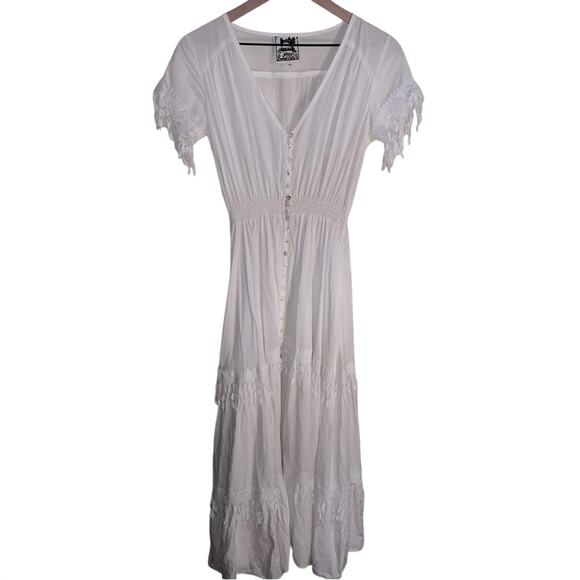 JAASE white cotton boho gunny sacs style maxi dress XS cottage core fairy core - Picture 1 of 7